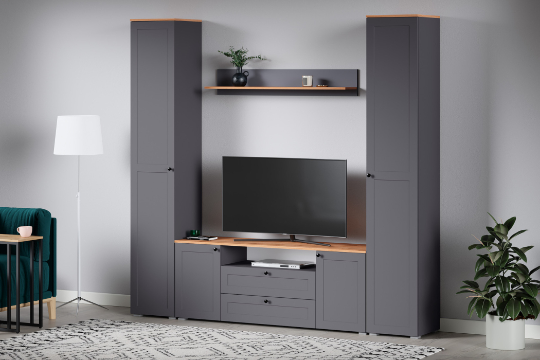 Настенные полки, Полка Остин 16.484, серый графит, дуб золотой крафт