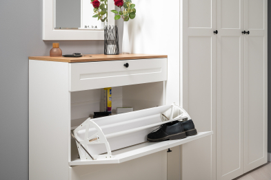 Тумба для обуви Остин 16.121, белая шагрень, дуб золотой крафт