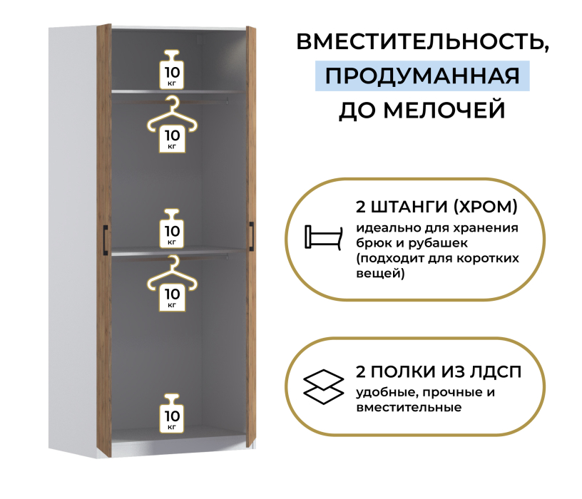 Для одежды, Шкаф двухдверный Макс 1000 мм, вариант №4 (ЛДСП)
