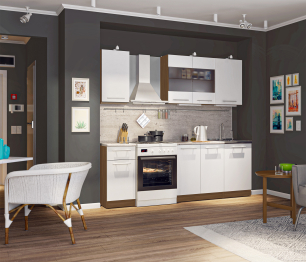 Кухонный гарнитур Элен Вишня Мадера / Белый глянец 1,7 м