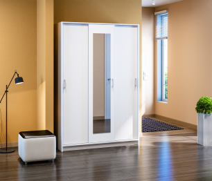 Шкаф-купе 3-х дверный Терра СБ-2610 с зеркалом Белый