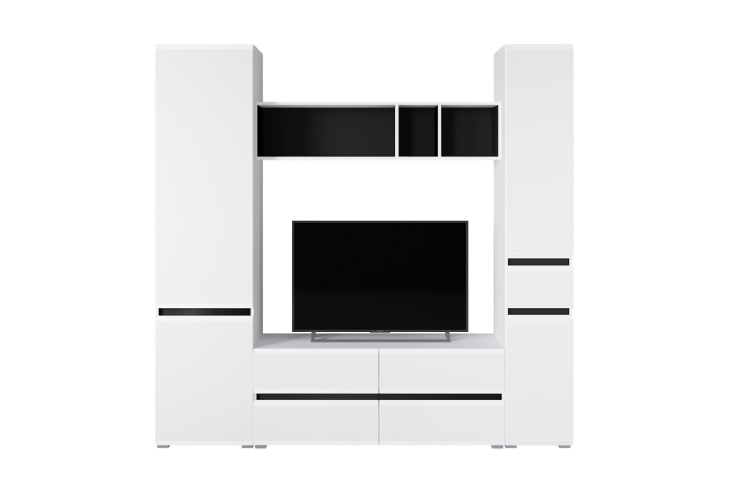 Шкафы распашные, Шкаф с ящиком Сидней 13.202, белый премиум, черный, белый глянец