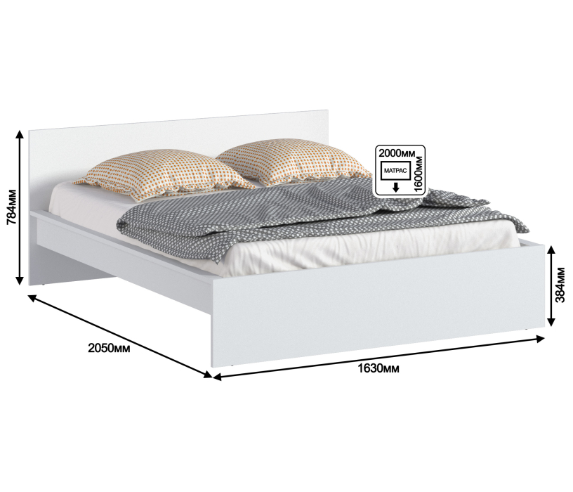 Кровати 160 см, Леон/Бруклин СБ-3369 Кровать белая с матрасом Тропикана-Боннет плюс 1600*2000