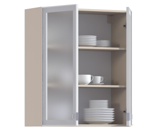 Регина РП-180 Полка Песочный/Витрина алюминий Белый глянец/стекло Сатин