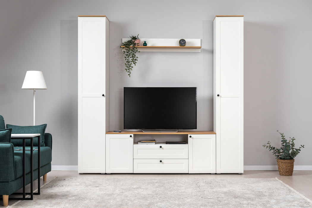 ТВ-тумбы, Тумба под ТВ Остин 16.47, белая шагрень, дуб золотой крафт