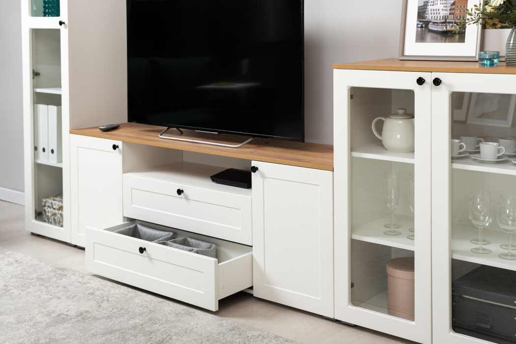 Витрины, Шкаф-витрина Остин 16.394.01, белая шагрень, дуб золотой крафт