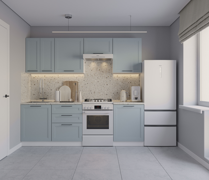 Кухонные гарнитуры, Кухонный гарнитур Регина Белый/МДФ Modern Серый 2,4 м