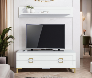 Комплект для гостиной, тумба ТВ и полка, Белый