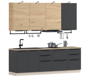 Кухонный гарнитур ЛОФТ Регина Песочный/Диамант серый, Дуб дикий 2,4 м