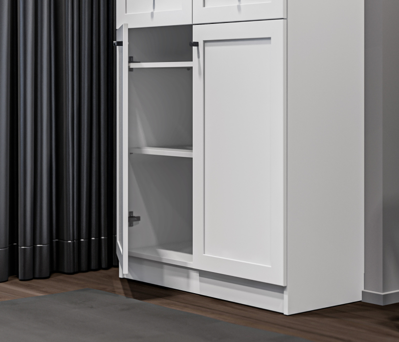 Прямые, Стеллаж Твин СБ-3373 Белый со стеклом и ящиком