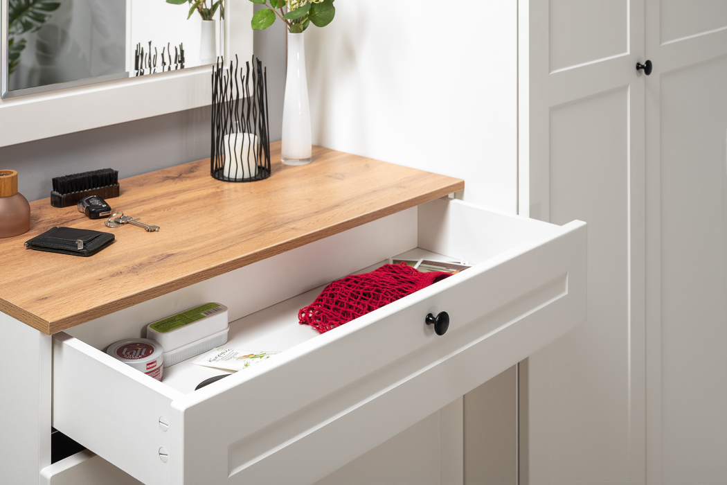 Тумбы, Тумба для обуви Остин 16.121, белая шагрень, дуб золотой крафт