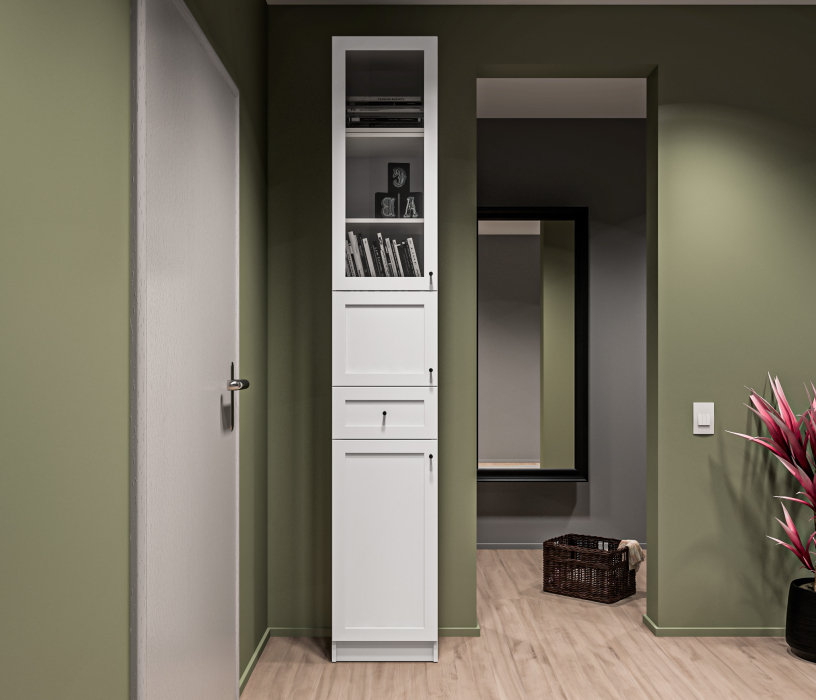 Прямые, Стеллаж Твин СБ-3372 Белый 236 см со стеклом