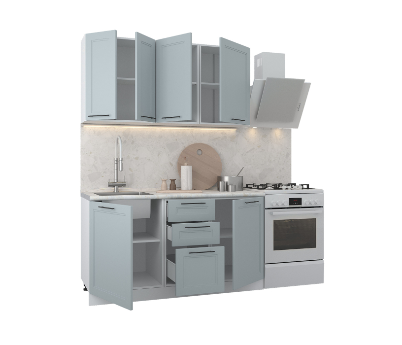 Кухонные гарнитуры, Кухонный гарнитур Регина Белый/МДФ Modern Серый 1,5 м