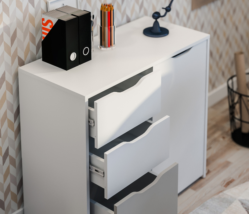 Детские комоды, Комод Mika / Мика СБ-3282 Белый/Белый,Серый