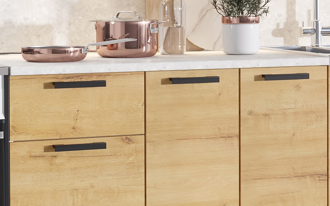 Кухонные гарнитуры, Кухня Хозяюшка 1,5 м Белый гладкий/Дуб вотан ЛДСП