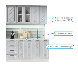 Кухня Агава 1,6 м Серый МДФ