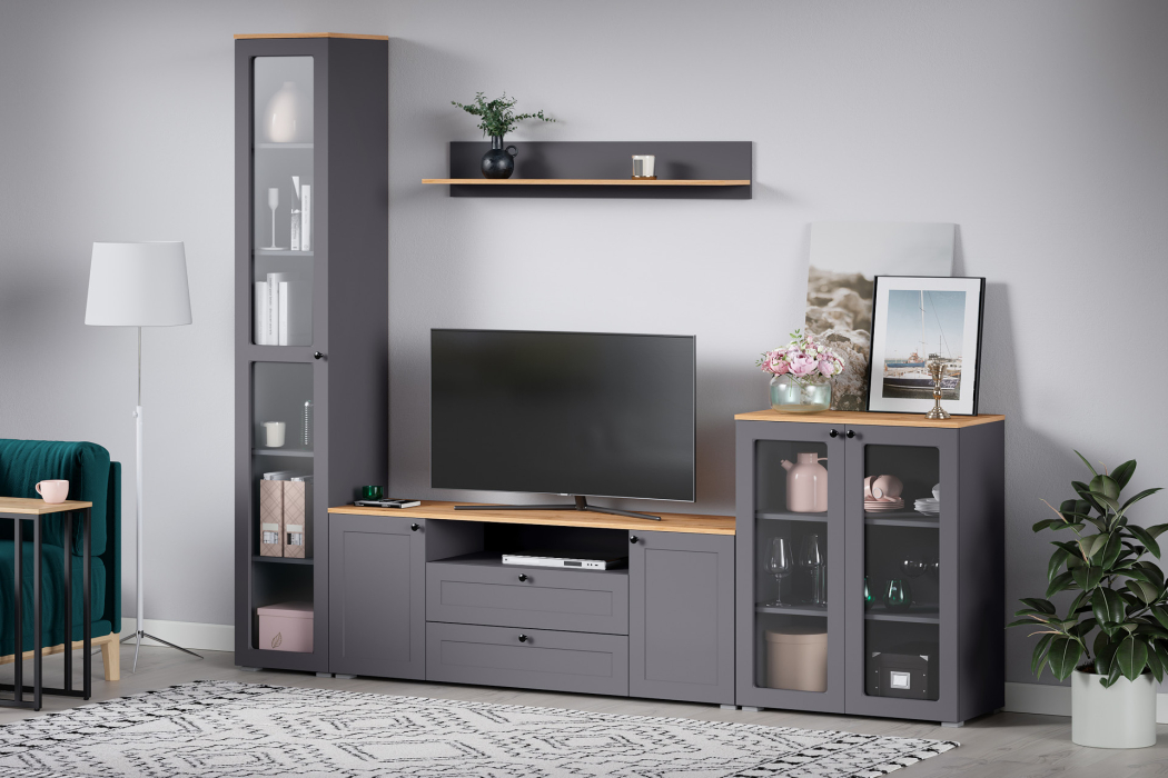 Настенные полки, Полка Остин 16.484, серый графит, дуб золотой крафт