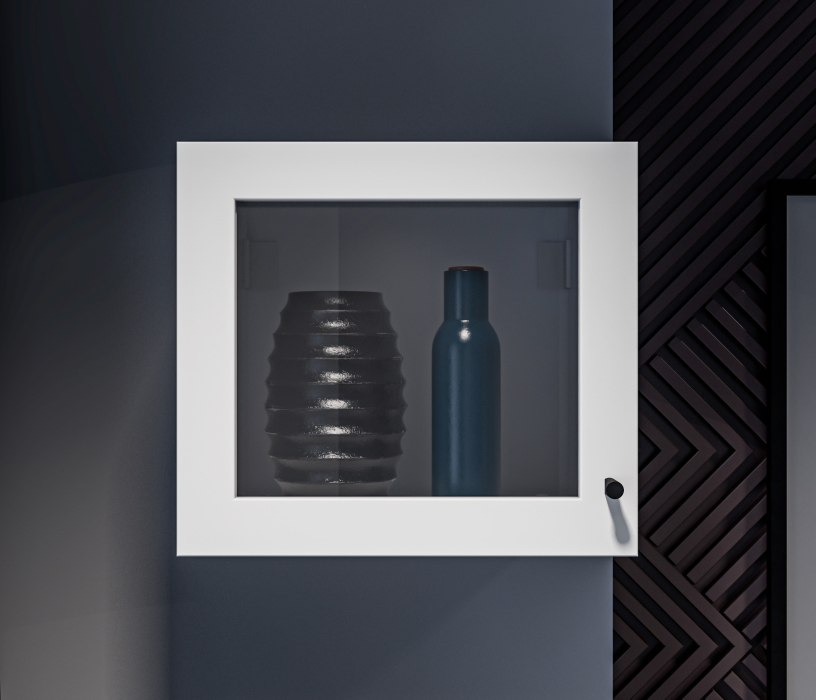 Настенные полки, Твин СБ-3383 Полка Белая с фасадом со стеклом