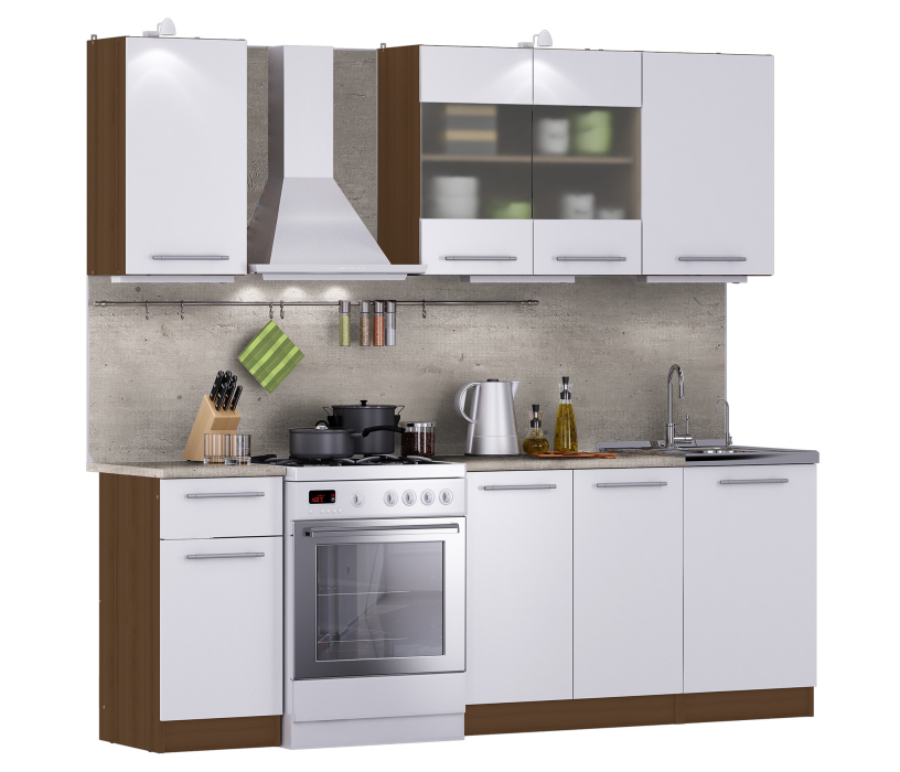 Кухня 2 метра, Кухонный гарнитур Элен Вишня Мадера / Белый глянец 1,7 м