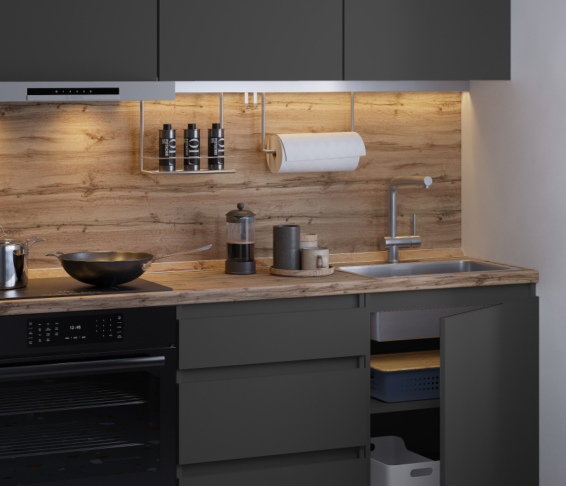 Кухонные гарнитуры, Кухонный гарнитур Леон прямой 260 см, диамант серый
