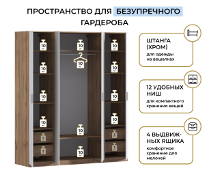 Шкаф четырехдверный Макс 2000 мм, вариант №2 (ЛДСП, корпус дуб вотан)