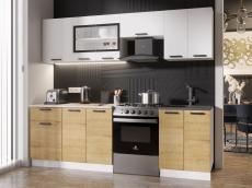 Кухонные гарнитуры, Кухня Хозяюшка 2,4 м Белый гладкий/Дуб вотан ЛДСП