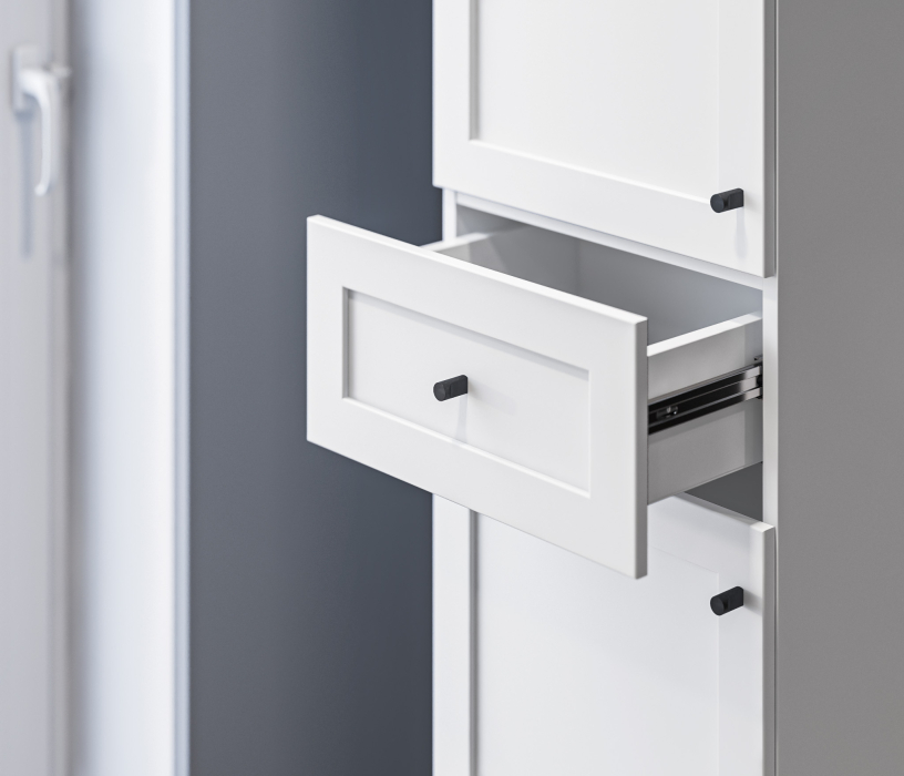 Прямые, Стеллаж Твин СБ-3372 Белый с глухим фасадом и ящиком