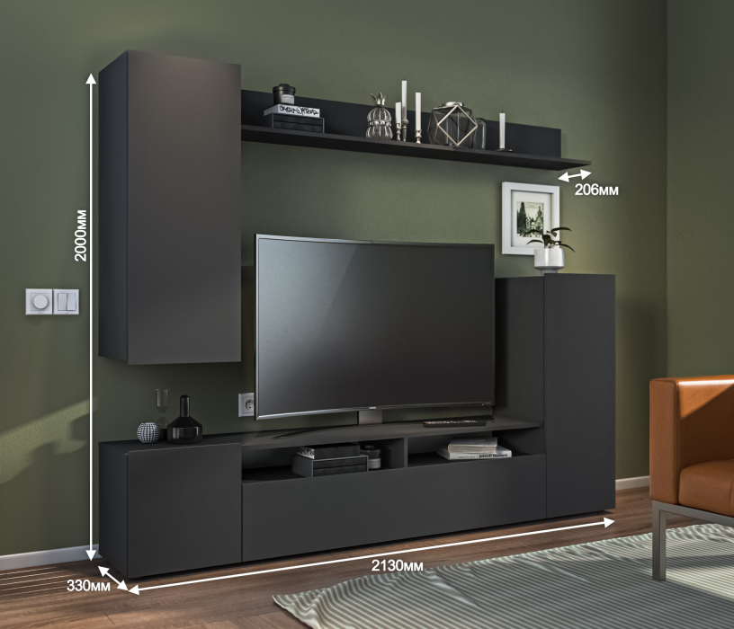 Стенки для гостиной, Стенка Медея СБ-3389 Диамант серый