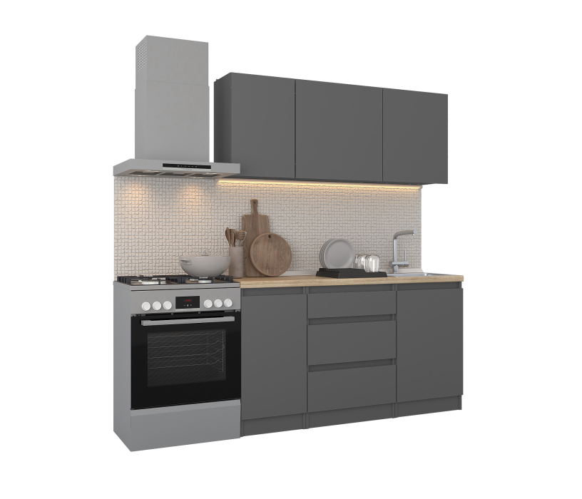 Кухонные гарнитуры, Кухонный гарнитур Леон прямой 150 см, диамант серый