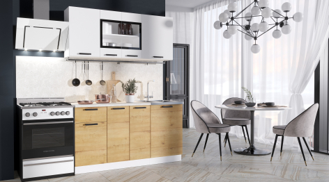 Кухня Хозяюшка 1,5 м Белый гладкий/Дуб вотан ЛДСП