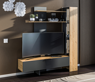 Стенка Лофт СБ-3411 Дуб дикий,Диамант серый/Диамант серый