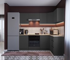 Кухонные гарнитуры, Кухонный гарнитур Леон угловой 210х140 см, диамант серый