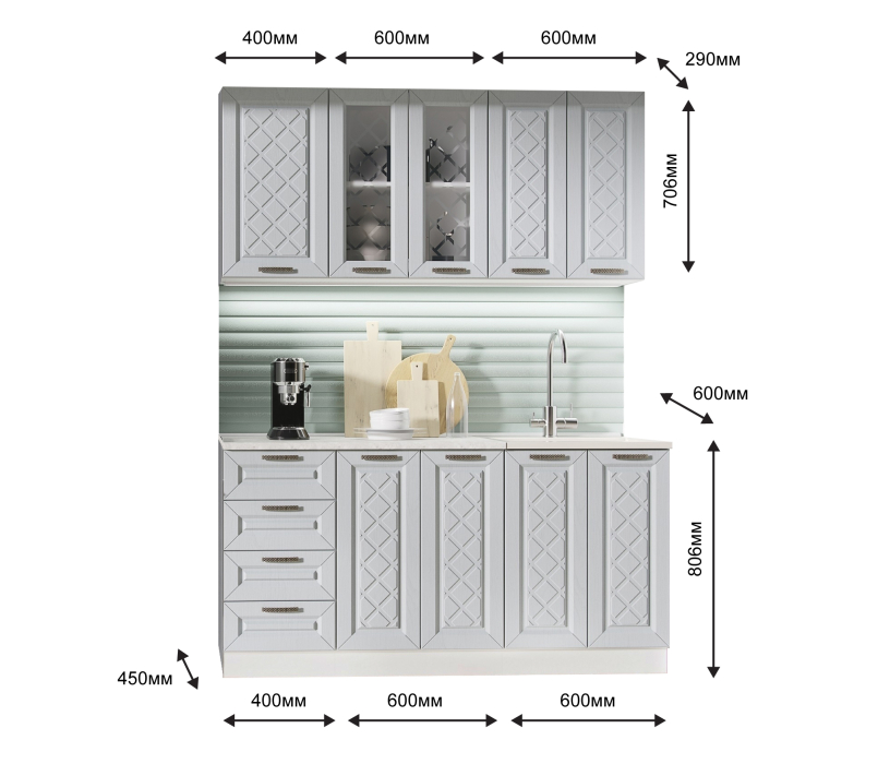 Кухонные гарнитуры, Кухня Агава 1,6 м Серый МДФ