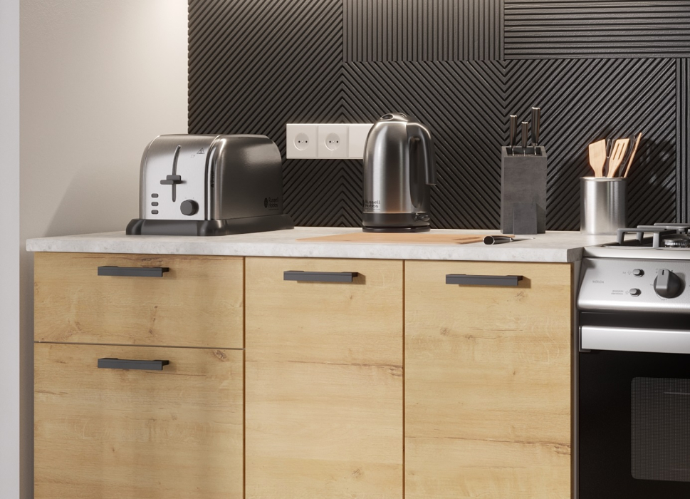 Кухонные гарнитуры, Кухня Хозяюшка 2,4 м Белый гладкий/Дуб вотан ЛДСП