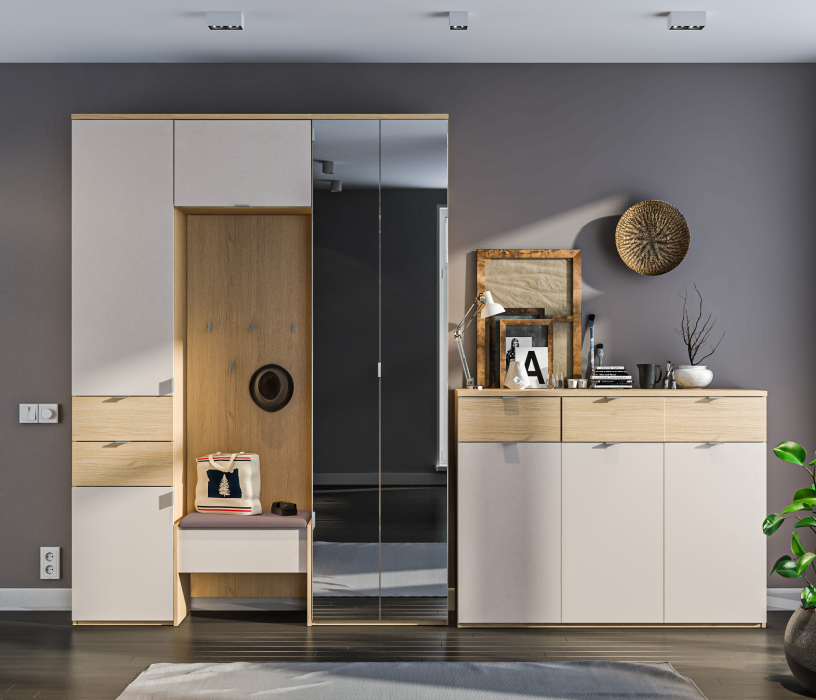 Комоды, Комод Афина СБ-3342 Дуб Винченца/Дуб Винченца,Кашемир серый